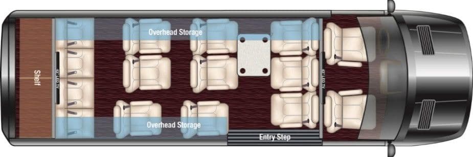 Mercedes Executive Shuttle 15 Passenger Executive floorplan diagram — Midwest Automotive Designs