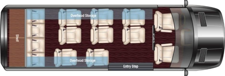 Mercedes Executive Shuttle 14 Passenger floorplan diagram — Midwest Automotive Designs