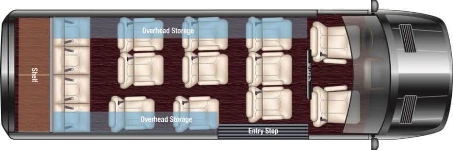 Mercedes Executive Shuttle 15 Passenger floorplan diagram — Midwest Automotive Designs